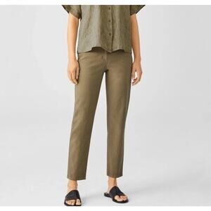 NWT Eileen Fisher Cotton Hemp Tapered Ankle Pant Olive Green 25” Inseam Size 12